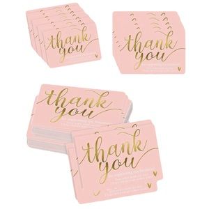 NEW Pink and Gold Thank You Cards 50pk 2x3.5"
